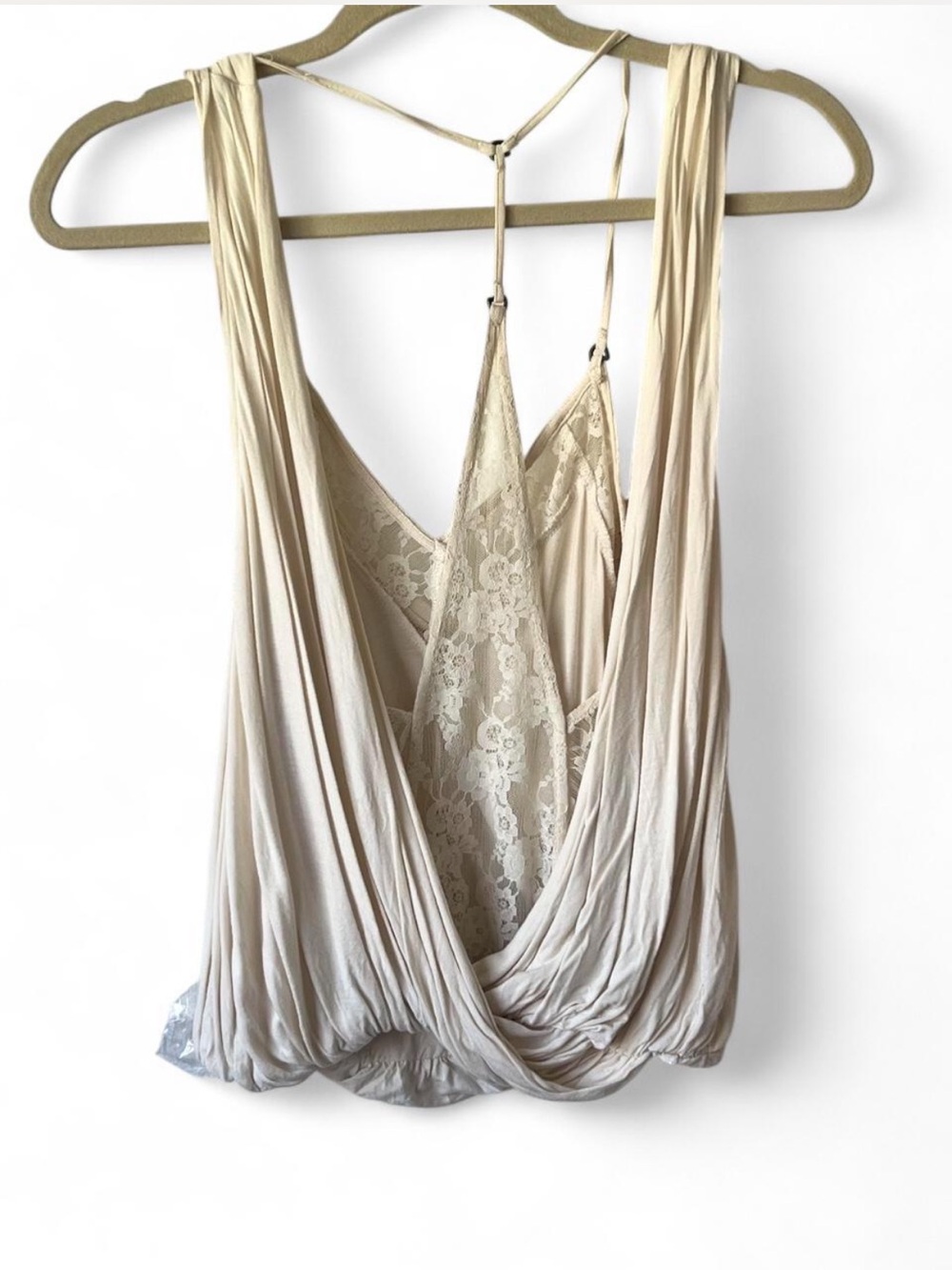 Free People Intimately Draped Low Back Lace Racerback Tank Top Cream XS - Picture 2 of 5